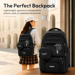 Lysoric Backpack with Detachable Pouch for Teen Girls,Casual School Backpack 14-18 Teenage 15.8 Inch Laptop Bookbag,Big Student Laptop Backpack for College Women School,Travel (Black)