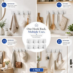 SIGNAMIO 6 Hook Shelf Adhesive Strip Wall Hanging Sticky Hook Black