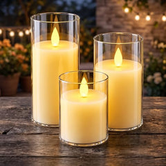 CAVY LED Glass Pillar Candles Light with Acrylic Fiber Glass | Flameless Smokeless Decorative LED Candles Faux Dancing Wicks | Perfect for Diwali Decoration, Home Decor, Gifting, Wedding (Set of 5)