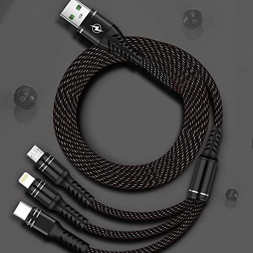 SYGA 3 in 1 Charging Cable, Nylon Braided USB Cable for Android, iOS and Type C Devices, 3A, 3 Feet - Black