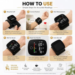 JEJDA Automatic Digital Wrist Blood Pressure monitor with Large LCD Screen, Pulse & Heart Rate Tracking, Adjustable Comfortable Cuff for Easy Home Monitoring