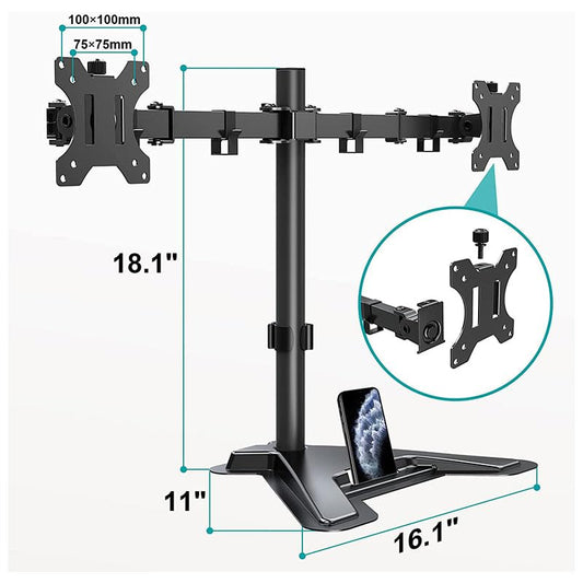 Rife Free Standing Height Adjustable Monitor Mounts for 2, 13 to 27 Inch LCD Screens with Swivel and Tilt (Black) (Dual Monitor Freestanding)