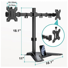 Rife Free Standing Height Adjustable Monitor Mounts for 2, 13 to 27 Inch LCD Screens with Swivel and Tilt (Black) (Dual Monitor Freestanding)