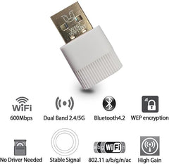 CLUSPEX USB WiFi Bluetooth Adapter, 600Mbps Dual Band 2.4/5Ghz Wireless Network External Receiver, Mini WiFi Dongle for PC/Laptop/Desktop