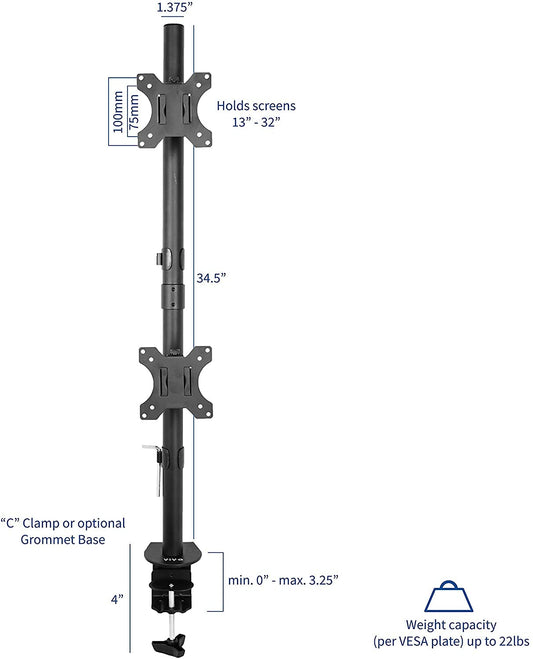 Jin Office Dual Monitor Stand Vertical for Dual Monitors Upto 32 inches | Adjustable Dual Monitor Arm Vertical | 3 Years Warranty