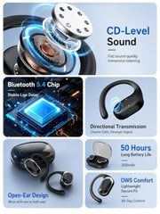 VEHOP F60 OWS Open Ear Wireless Earbuds Bluetooth 5.4 with ENC Calling, 50H Playtime, Ear Hook Design, Fast Type-C Charging, Touch Control, IPX5 Sweat Resistant, Open Ear Headphones for Sports (Black)