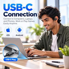 ZORBES® Open-Ear Headphones with Type C, Microphone & Volume Control | Feather Light Weight & Waterproof Headphones Compatible with iOS & Android for Office & Music