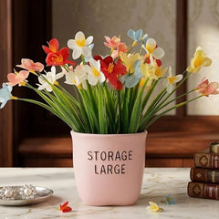 Dekorly Premium Artificial New Rose Flower with Pink Decorative Pot (Storage Large) – 22 cm Faux Flower Arrangement for Home Decor Living Room Bedroom Office Decor (1, Rose)