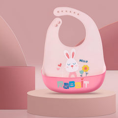 MOMISY Baby Bib For Newborn Waterproof Silicone Apron Wipeable Stain Resistant With pocket For 6 months and up (1, PinkRabbit)