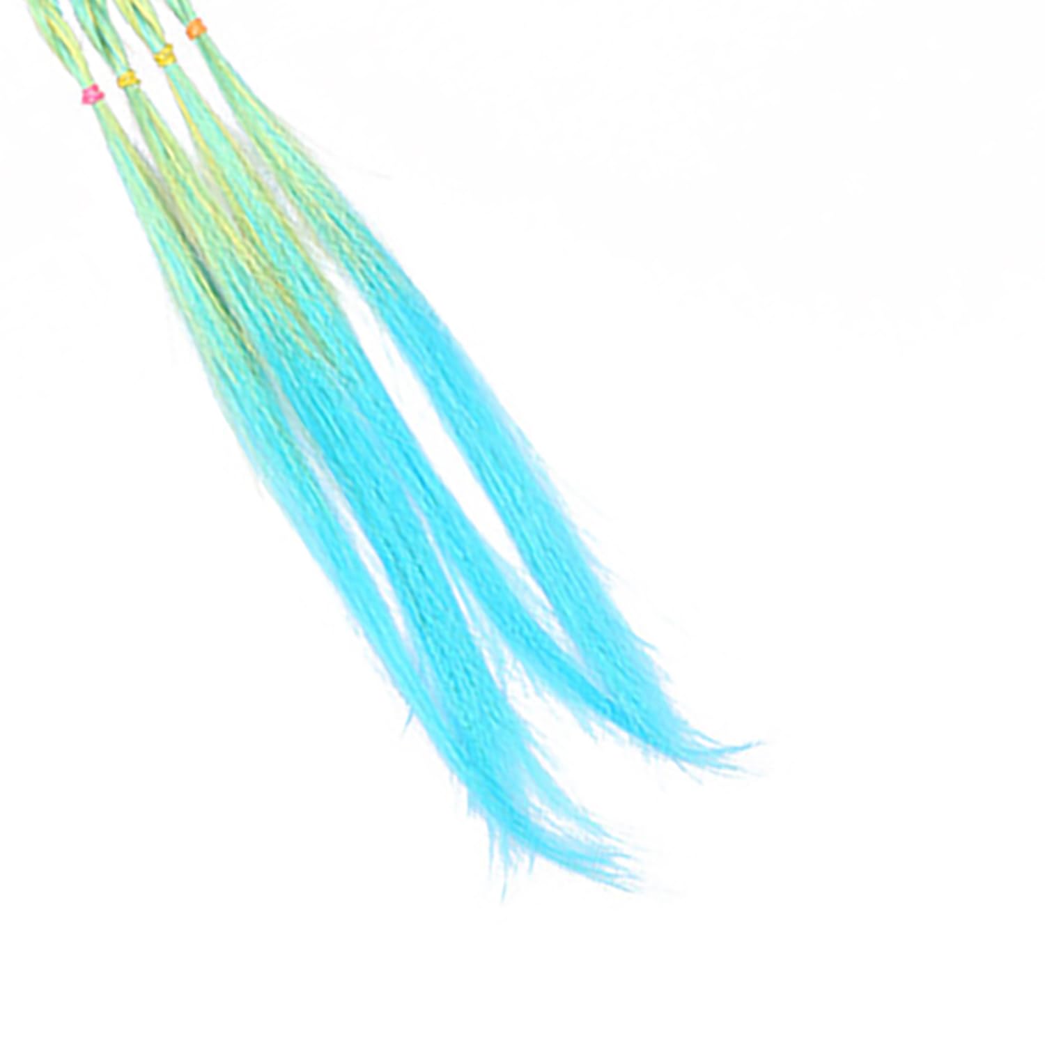 SYGA Girl Wig Headwear, Twist Braid Rope Ponytail Hair Extension, Gradient Lake Blue, 3 Strands, Kids Hair Styling Accessory
