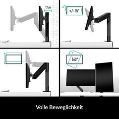ARCTIC X1-3D - Desk Mount Gas Spring M0NITOR Arm for one Monitor, Monitor Stand for up to 40"/43" Ultrawide, up to 10 kg/22 Ibs, Cable Management, Tiltable, Swivelable, Height Adjustable - Black