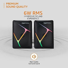 Amazon Basics 2 X 3W Multimedia PC Gaming Speaker with Aux Connectivity, USB Support, Volume Control, and RGB Lights