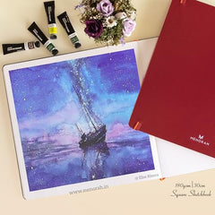 MENORAH - Artist Square Sketch Book - 180 GSM - Square Drawing Book - (100 Pages/50 Sheets) - Hard Metal Spiral Bound - (15.0 cm x 15.0 cm) - Pink