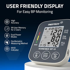MEDTECH® BP18 Fully Automatic Portable Digital Blood Pressure Monitor with Smart MDD Technology and USB-C Port - Full Size Cuff - 22-42cm
