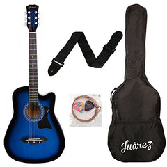Juârez Acoustic Guitar Kit, JRZ38C/BK 38 Inch Cutaway, 038C with Bag, Strings, Pick and Strap, Black