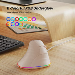 Nulea Wired Vertical Mouse, USB Ergonomic Optical Mouse with 4 Adjustable DPI, 11 RGB Backlight Modes, Compatible for Laptop, PC, Desktop, Mac, Grey