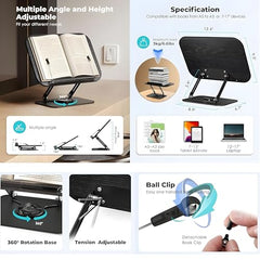 Sunchhaya Acrylic Book Stand for Reading – Clear Adjustable Book Holder with 360° Rotating Base, Foldable Reading Stand for Desk, Cookbook, Tablet & Laptop Stand, Height & Angle Adjustable (R22H)