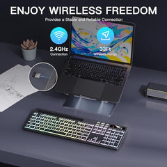 Soueto Wireless Keyboard with RGB Backlit, Phone Holder for Mac/PC, Black