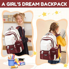 TS WITH TECHSUN College Laptop Backpack for Women & Teens with Zipper Pouch | School Bag for Girls 13-14 Years | 18 Inch Book Backpack | Travel School Bag, Tuition, Coaching (CAPYBARA - BROWN)
