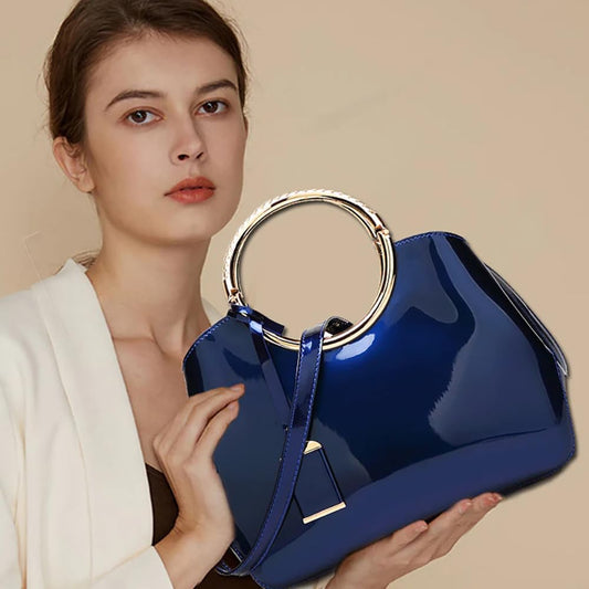 SYGA Leather Glossy Women's Bag Bride Wedding Handbag Women's One Shoulder Crossbody Stylish Bag(BLUE)