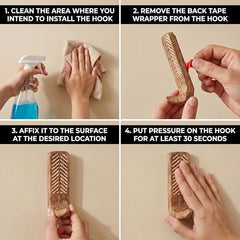 IndianShelf 6 Decorative Wood Adhesive Wall Hooks No Drill - Fork Art | Handmade, Renter Friendly, Waterproof, Reusable, Peel and Sticky Hooks for Keys, Towel, Bags, Light Coat, Jewelry, 10Lb Load