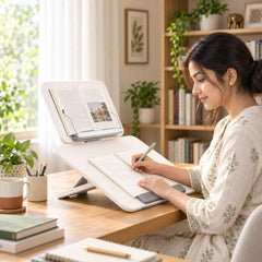 Sunchhaya Acrylic Book Stand for Reading – Clear Adjustable Book Holder with 360° Rotating Base, Foldable Reading Stand for Desk, Cookbook, Tablet & Laptop Stand, Height & Angle Adjustable (R22H)