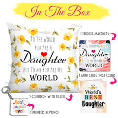 Gift for Daughter Birthday Special Birthday for Daughter Printed Cushion 12 inch X 12 inch + Micro Fiber Filler + Keychian + Magnet Girls Pillow Daughters Day for Daughter and Girls -10A (Color-7)