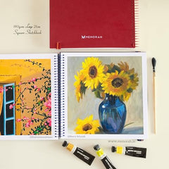 MENORAH - Artist Square Sketch Book - 180 GSM - Square Drawing Book - (100 Pages/50 Sheets) - Hard Metal Spiral Bound - (15.0 cm x 15.0 cm) - Pink