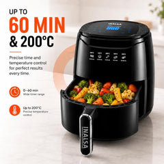 INALSA Air Fryer 4.2 ltr|1400 W with Air Crisp Technology|Temperature & Timer Control|8 Preset Menu & Digital Display|Air fry, Bake,Roast,Reheat,Dehydrate|Airfryer Recipe book(Tasty Fry Digital)