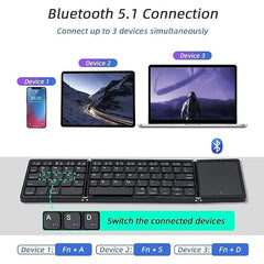 atdaraz Foldable Keyboard B089T with Touchpad, BT 5.1, 64 Keys, Portable, Magnetic Closure, Type C Charging, Compatible with iOS, Win, ABS Material (Black)