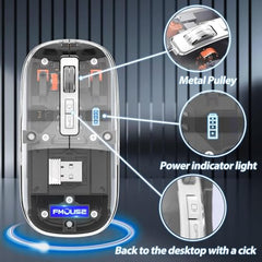 atdaraz LED Wireless Mouse, Slim Silent Mouse 2.4G Portable Mobile Optical Office Mouse with USB & Type-c Receiver, 3 Adjustable DPI Levels for Notebook, PC, Laptop, Computer, MacBook (Clear)