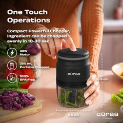 CÜRAA Chopper Electric for Kitchen | ChopLab Neo USB Vegetable Chopper for Kitchen Use by Chef Sanjyot Keer | Rechargeable Chopper with Stainless Steel Blades, 250ml, Beige