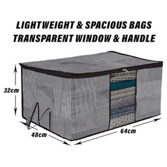 Kuber Industries Non-Woven Underbed Storage Bag | Clothes Storage Organizer | Blanket Cover With Clear Window | Zipper Closure & Handle Cloth Organizer | Check-Design | Large | Pack Of 4 | Cream