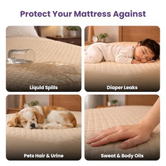MY ARMOR Waterproof Mattress Protector King Size, 78x72, 6.5x6 feet, Double Bed Protector Sheet Cover, Breathable and Hypoallergenic Ultra Soft Fitted Terry Cotton Feel Fabric, Elastic Skirting, Grey