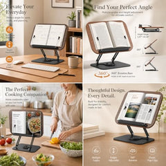 Sunchhaya Acrylic Book Stand for Reading – Clear Adjustable Book Holder with 360° Rotating Base, Foldable Reading Stand for Desk, Cookbook, Tablet & Laptop Stand, Height & Angle Adjustable (R22H)