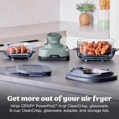 Ninja Crispi 1700W CleanCrisp Glass Air Fryer | 1.4L & 3.8L containers, Microwave, Freezer and PFAS Safe, Non-Toxic Glass Portable Cooking System with 2 year Warranty
