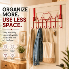 Udyanika Premium Heart Design Over Door Hanger | Door Hangers For Clothes No Hole Drilling | Portable Cloth Hanger (Red)