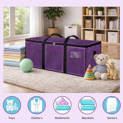 Storite 81 L Jumbo Super-Size Nylon Heavy Duty Underbed Storage Bag | Moisture Proof Multi-Purpose for Toys/Blankets/Clothes/Moving Bags With Strong Handles Rectangular (87x26x36 CM) - Teal