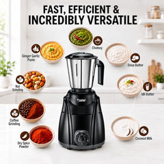 Prestige Elliot 750 Watt 3 Jar Mixer Grinder | Hybrid Copper Motor | 3 Speed Control with Pulse Function | 3 Stainless Steel Jars| Sturdy Ergonomic Handles| 2Y Warranty | ISI Certified