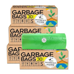 Honest Home Garbage Bags Small - Green | 120 Bags | 30 Bags x 4 boxes | Leak-Proof & Tear-Resistant | 17 x 19 Inches Drawstring Dustbin Bags