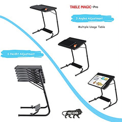 TABLE MAGIC- BADE Multipurpose Laptop Table Mat Finish - Adjustable, Foldable, Portable, Engineered Wood Top with Footrest, Top Size 60 * 45cm (X-Large, Midnight Black)