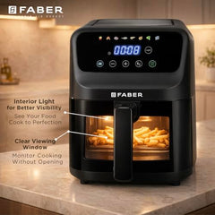Faber 4L 1350W Digital Air Fryer | Fry, Bake, Roast | 85% Less Oil, 200°C Swirl Heating Technology |10-Preset Menu|Touch Control Interface| Auto Shut-Off |2 Yrs Comprehensive Warranty|Black