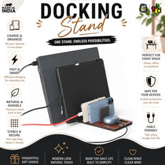 GKD Dark Wood Multi Device Stand & Organizer | Laptop, Tablet, Mobile & Power Bank Holder | All-in-One Desk Charging Station & Organizer | Modern Office Desk Accessory | Diwali Gift