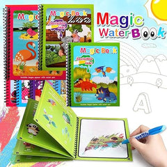 GLUN® Pack of 12 Children's Cartoon Water Magic Painting Book with Water-Based Marker, Different Magical Scenes
