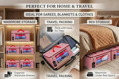 VR ATULIT BY CHOOSY 12 Flap Saree Bag | Clothes Storage Bag for Sarees, Blankets | Large Storage Bag for Clothes with Transparent Zip Covers | Foldable Quilted Bag Organizer with Handle for Wardrobe