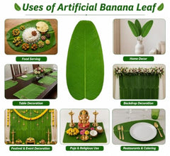 VRB Dec 20 Pcs Artificial Banana Leaf Decorative Leaves for Ganpati.Diwali,Navratri,Pooja,Wedding,Backdrop,Table Placemat,Reusable Banana Leaf Decor, Pack of 20 Pcs
