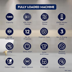 Electrolux 7.5Kg Vented Dryer Machine for Clothes, Reverse Tumbling, Smart Sensors, Colour Care, Drying Only - No Washing Function, UltimateCare 300, EDV754H3WB, White
