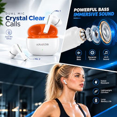 Kratos TW02 Ear Buds Wireless with 60H Playtime, Noise Isolation & Clear Calls, Bluetooth Earbuds with Voice Assistant, Ear Buds with Bluetooth V 5.3 & with Type C Fast Charging, IPX5 TWS Earphones