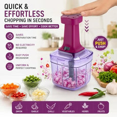MAGIC SPOON Hand Push Chopper 1000ML, Vegetable & Onion Chopper with 4 Stainless Steel Blades, Manual Food Chopper for Garlic, Chilli, Dry Fruits, Nuts Cutter & Salad Preparation for Kitchen, Pista