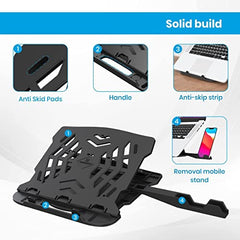 Portronics My Buddy Hexa 22 Laptop Stand with 360° Rotation Base, Mobile Stand, 7 Adjustable Heights, Air Ventilation, Portable & Foldable Design for Upto 15.6 Inches Laptops & MacBook (Black)